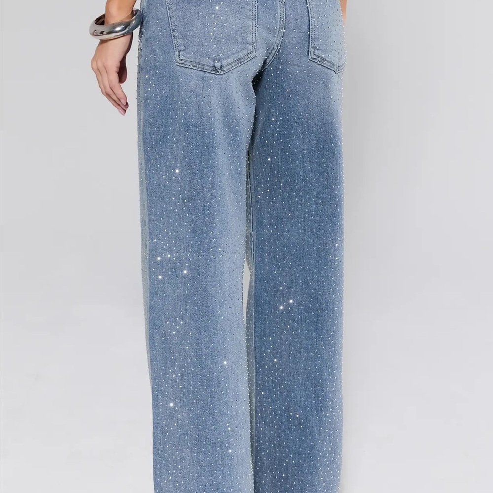 AVARA Risen Carrie Rhinestone Embellished Light Blue Wide-Leg Jeans - Picture 6 of 8